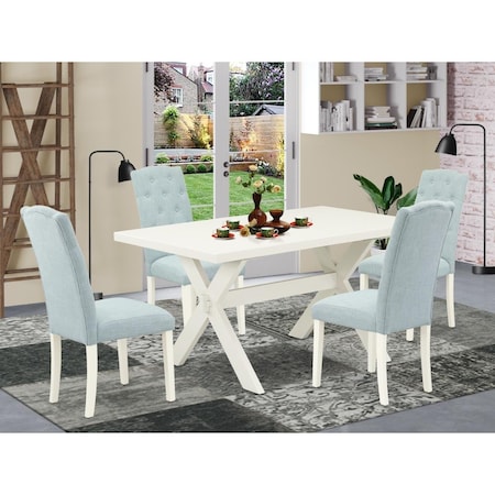 East West Furniture 5 Piece X-Style Rectangular Dining Table Set - Baby Blue X026CE215-5